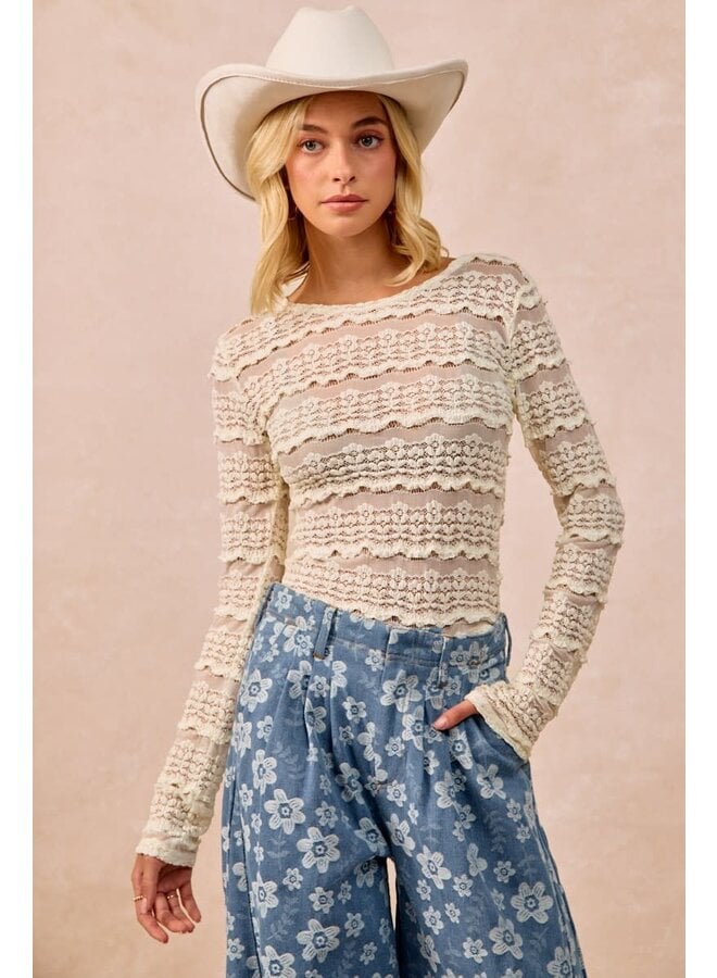RUFFLE & LACE LAYERING TOP-CREAM
