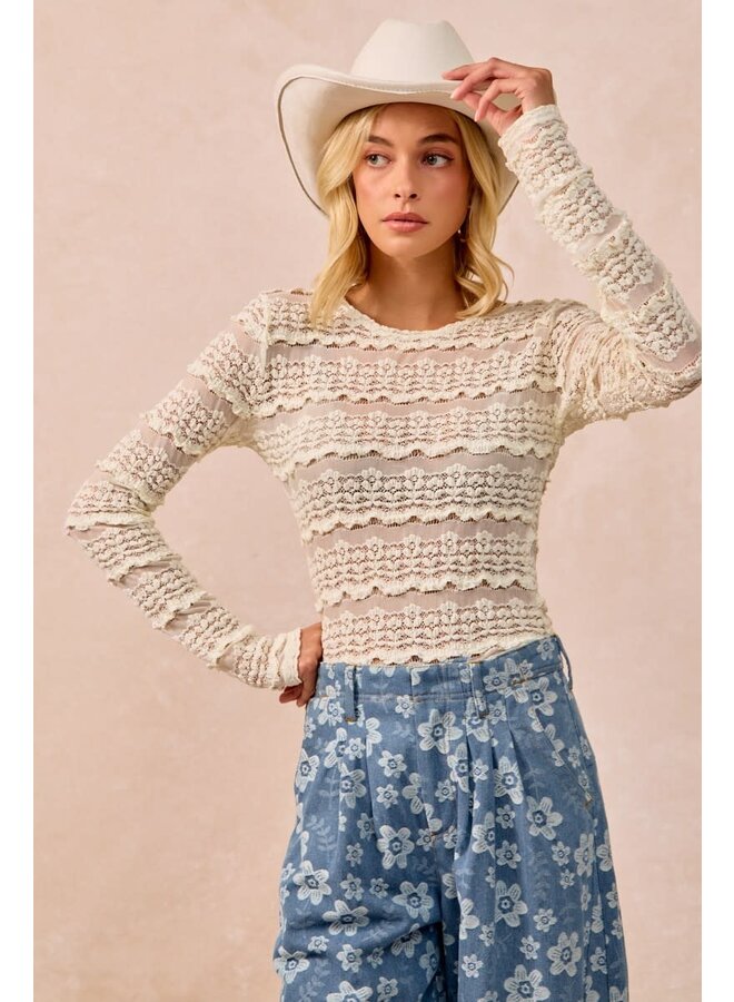 RUFFLE & LACE LAYERING TOP-CREAM