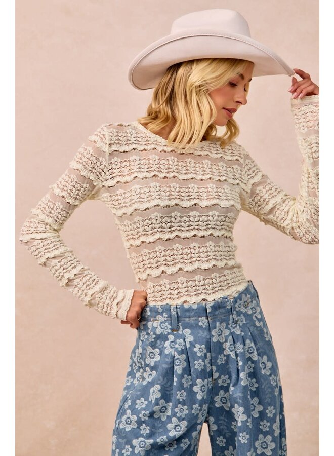 RUFFLE & LACE LAYERING TOP-CREAM