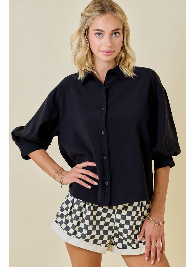 IT'S IN THE SLEEVES BUTTON DOWN TOP- BLACK