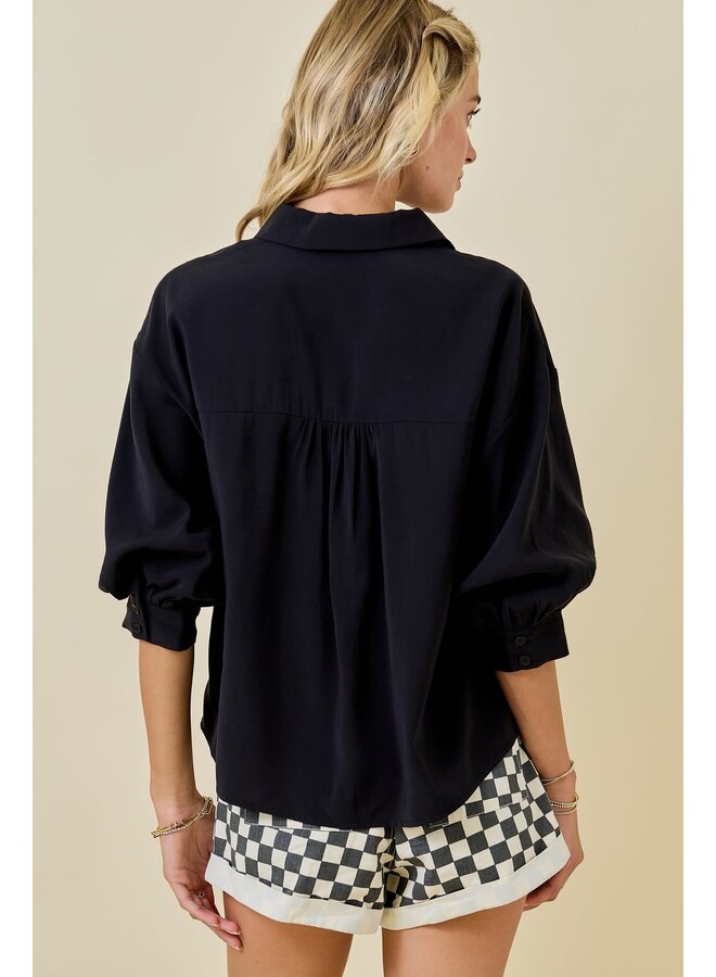 IT'S IN THE SLEEVES BUTTON DOWN TOP- BLACK