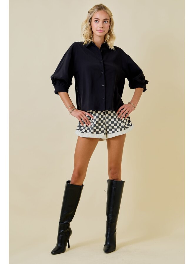IT'S IN THE SLEEVES BUTTON DOWN TOP- BLACK