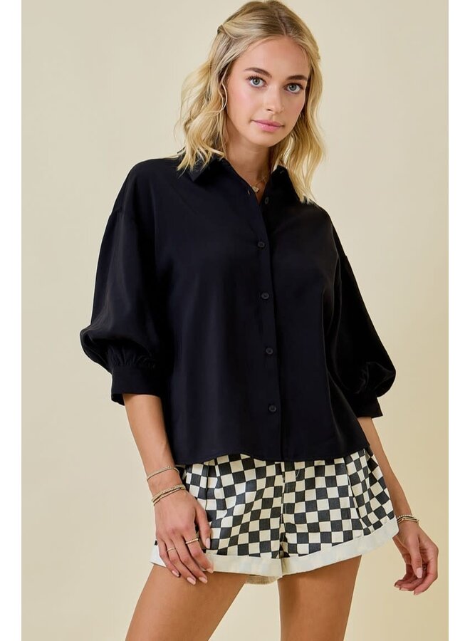 IT'S IN THE SLEEVES BUTTON DOWN TOP- BLACK