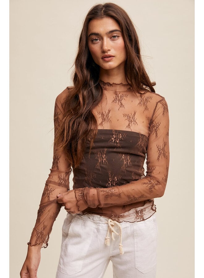 LACE LACE BABY LAYERING TOP-MOCHA