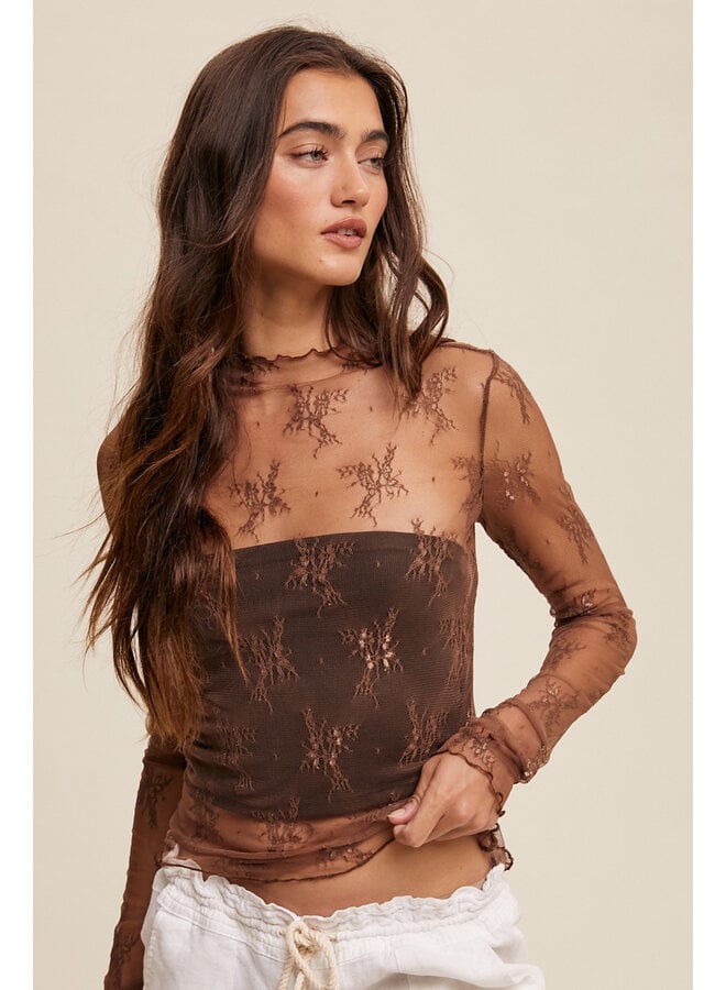 LACE LACE BABY LAYERING TOP-MOCHA