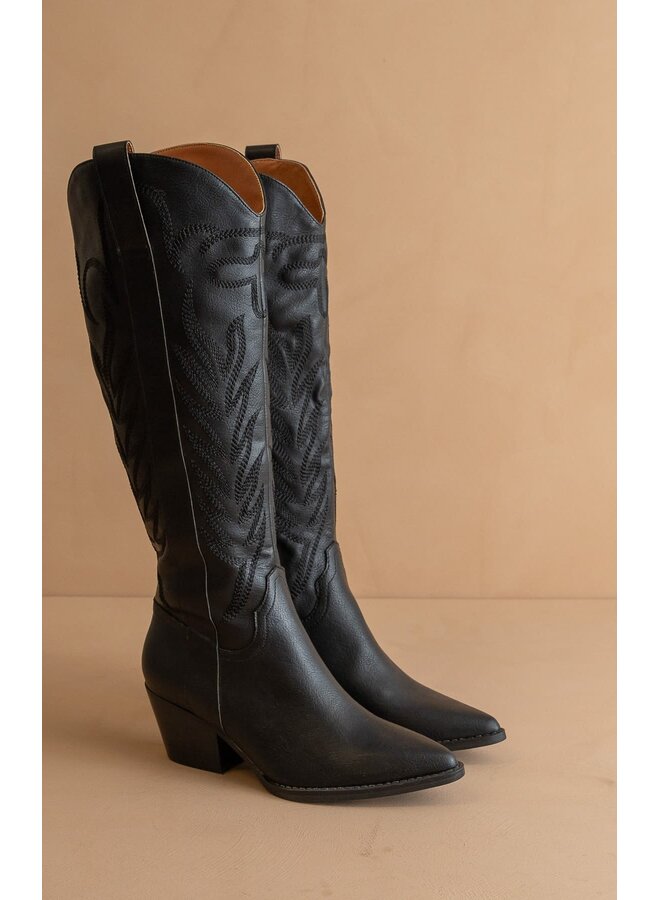THE SAMARA EMBROIDERED TALL BOOT-BLACK