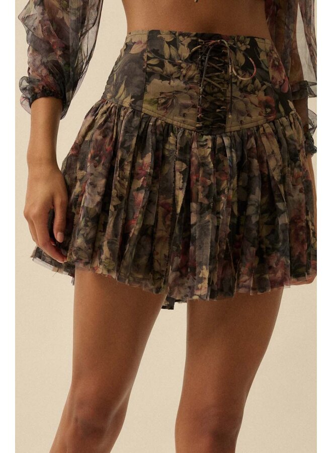 YOUNG LOVE LACE-UP MINI SKORT-BLACK