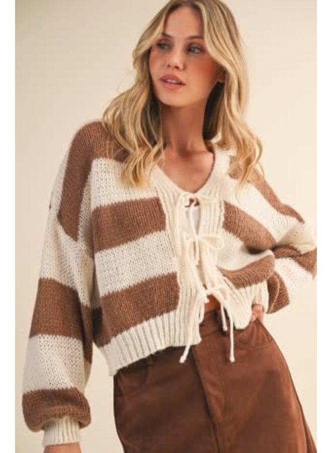 A LOVE FOR STRIPES TIE FRONT CARDIGAN