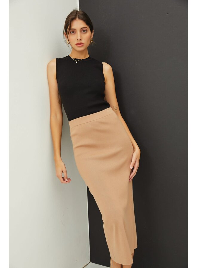 EASY EASY KNIT MIDI SKIRT-CAMEL