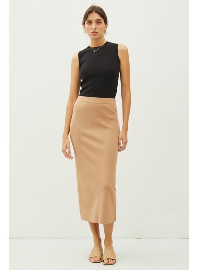 EASY EASY KNIT MIDI SKIRT-CAMEL