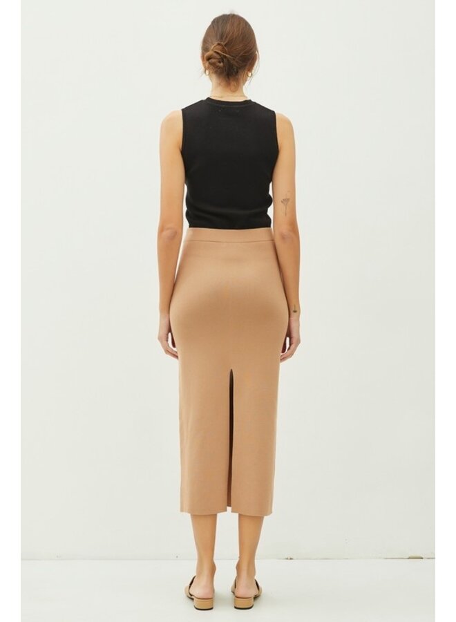 EASY EASY KNIT MIDI SKIRT-CAMEL