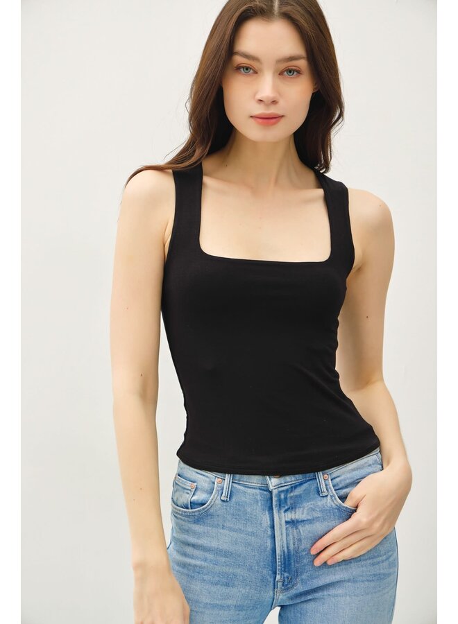 ALL ESSENTIAL SQUARE NECK TANK-BLACK