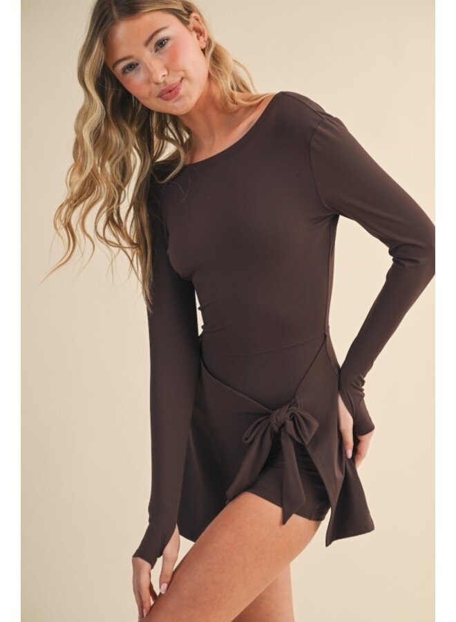 IT'S GIVING BALERINA TIE FRONT DRESS -CHOCOLATE