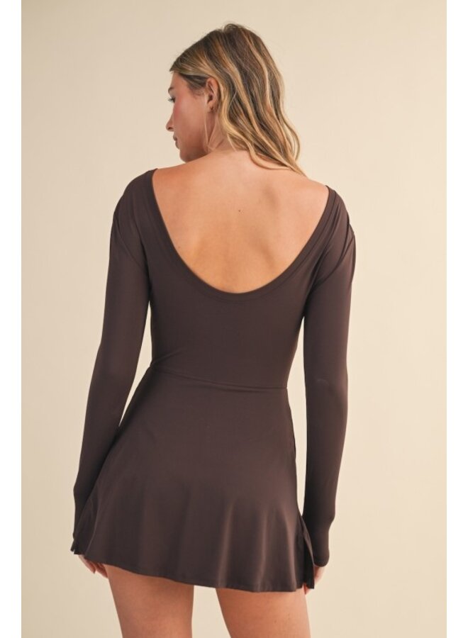 IT'S GIVING BALERINA TIE FRONT DRESS -CHOCOLATE