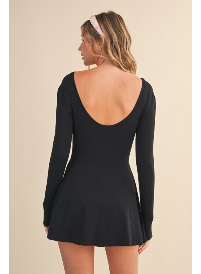 IT'S GIVING BALLERINA ATHLEISURE TIE FRONT DRESS-BLACK