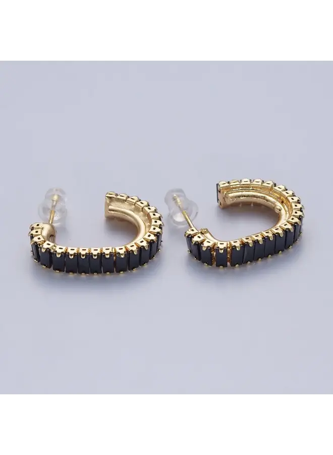 EDNA 24KGF BLACK J-SHAPED  EARRINGS