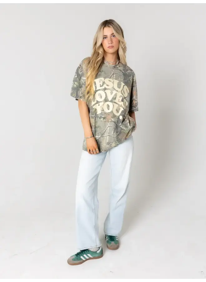 JESUS LOVES YOU OVERSIZED CAMO TEE
