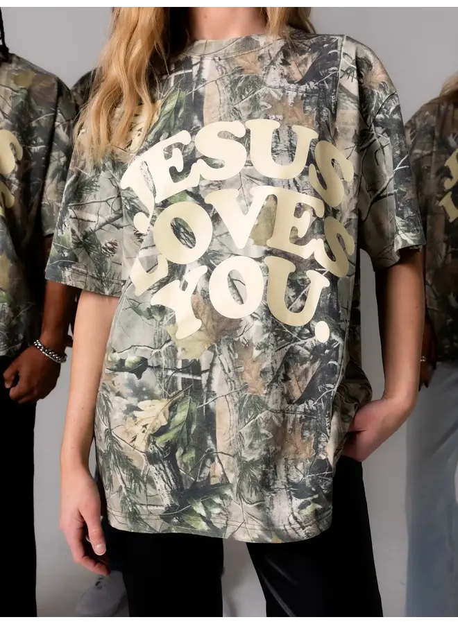 JESUS LOVES YOU OVERSIZED CAMO TEE