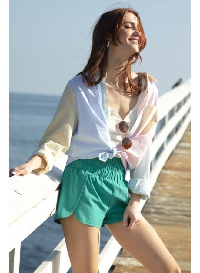 LENA ELASTICIZED WAIST ACTIVE WEAR SHORTS