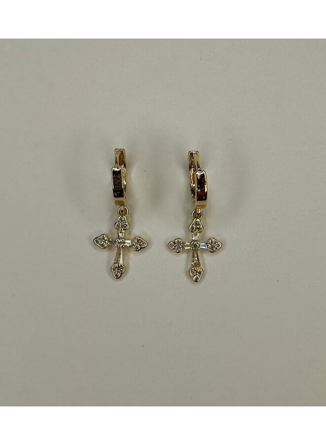 ELLIE 24KGF DANGLE CROSS EARRINGS