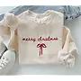 MERRY CHRISTMAS BOW EMBROIDERED PULLOVER