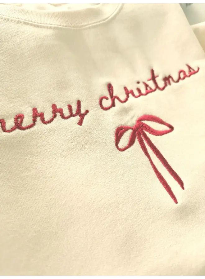MERRY CHRISTMAS BOW EMBROIDERED PULLOVER