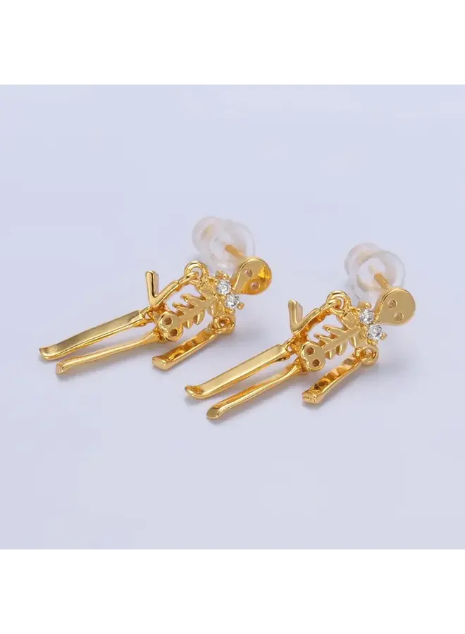 ALA 24KGF DANCING SKELETON EARRINGS