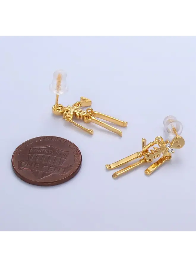 ALA 24KGF DANCING SKELETON EARRINGS