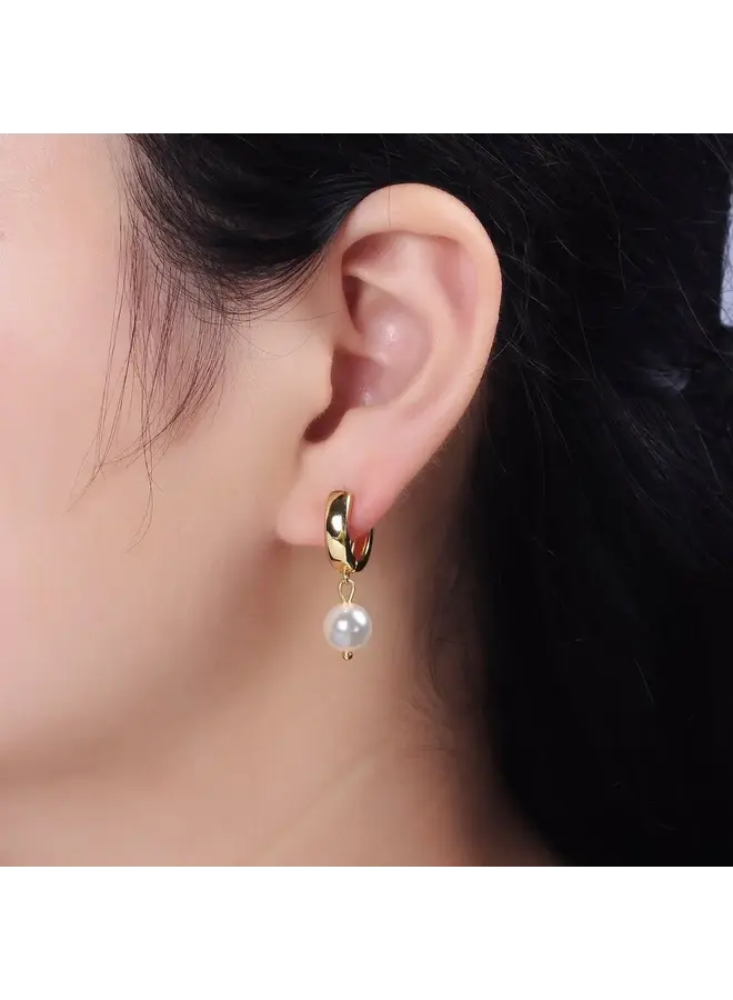 ADELA PEARL DROP HUGGIE EARRINGS