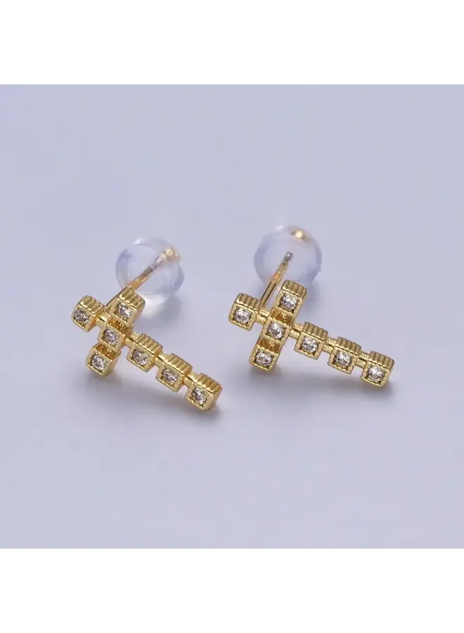 ERIKA 24KGF CROSS STUD EARRINGS