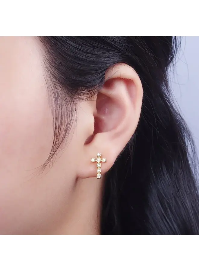 ERIKA 24KGF CROSS STUD EARRINGS