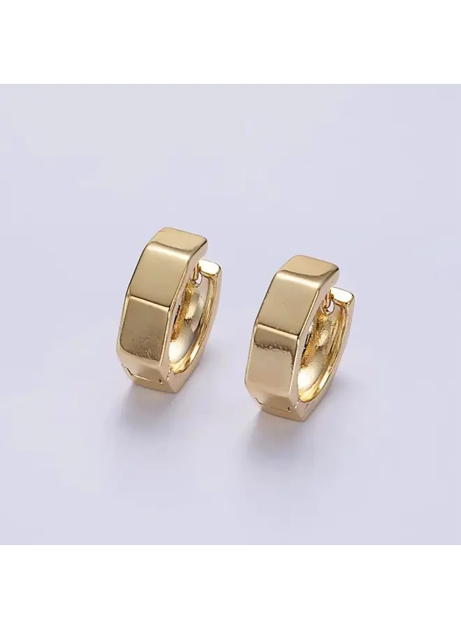 ALYSSA 24KGF HEXAGONAL HUGGIE HOOP EARRINGS