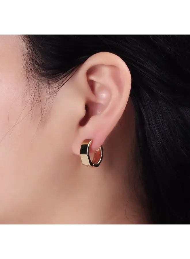 ALYSSA 24KGF HEXAGONAL HUGGIE HOOP EARRINGS
