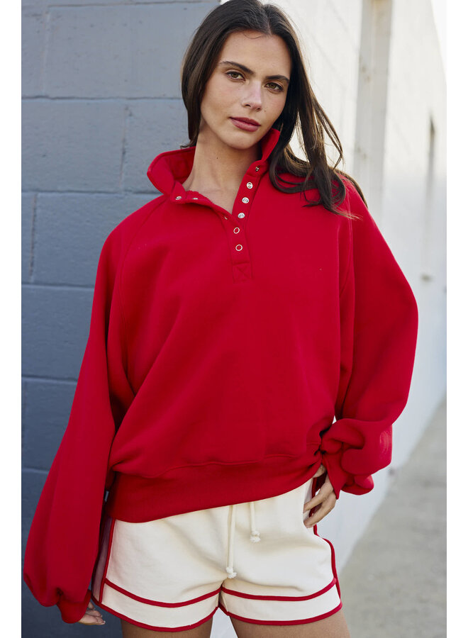 IN A SNAP BUTTON COLLARED SWEATER - RED