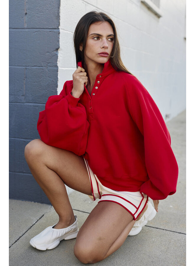 IN A SNAP BUTTON COLLARED SWEATER - RED