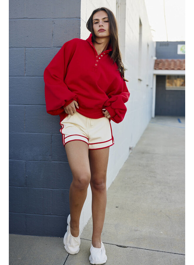 IN A SNAP BUTTON COLLARED SWEATER - RED