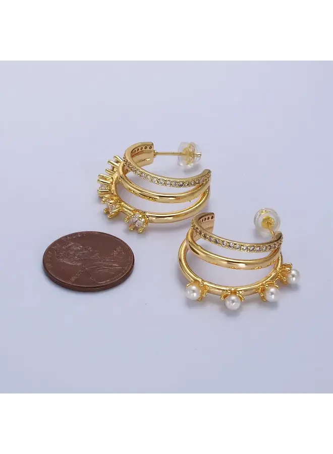 ELLEN 24KGF MISMATCHED 3 TIER EARRINGS
