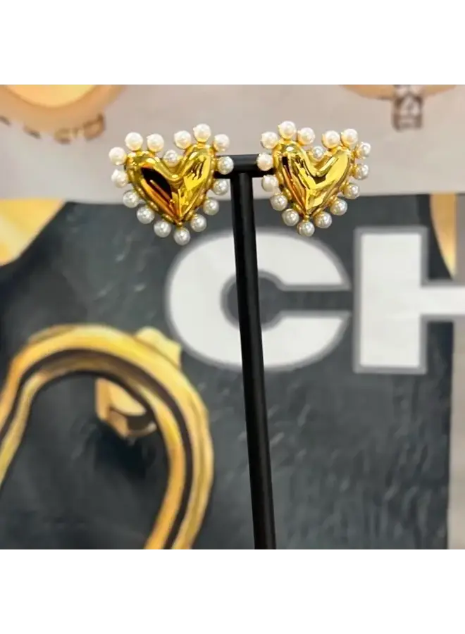 EMORY 24KGF PEARL HEART EARRINGS