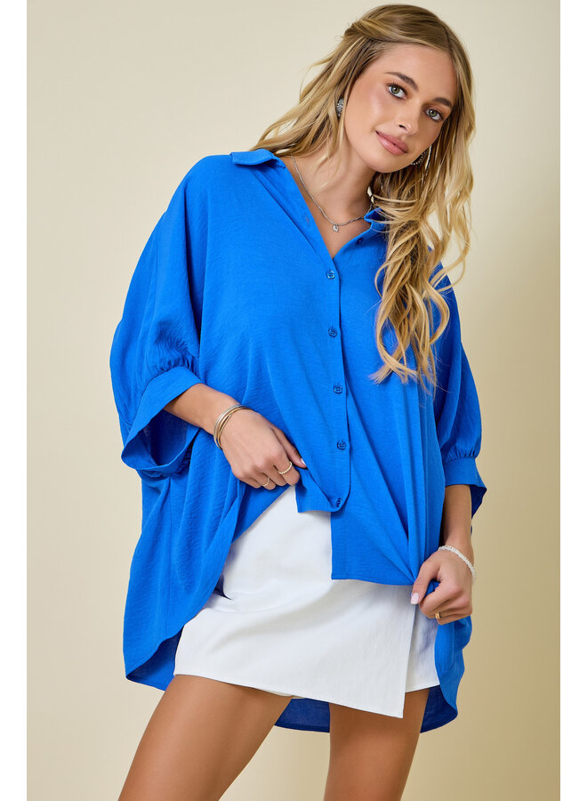 TEAGAN OVERSIZED BUTTON DOWN TOP - AZURE