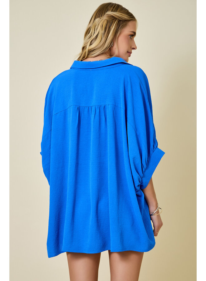 TEAGAN OVERSIZED BUTTON DOWN TOP - AZURE