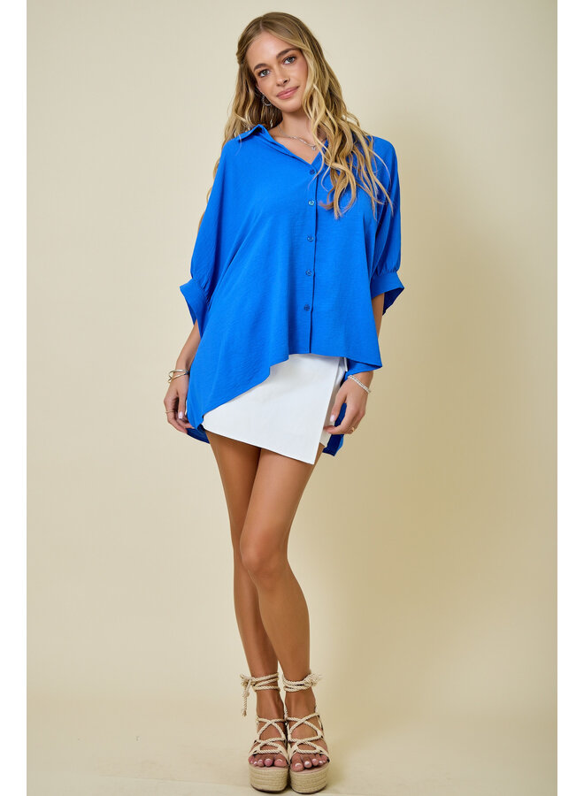 TEAGAN OVERSIZED BUTTON DOWN TOP - AZURE