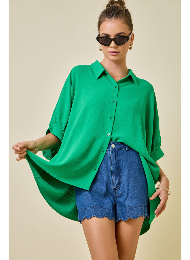TEAGAN OVERSIZED BUTTON DOWN TOP - GREEN