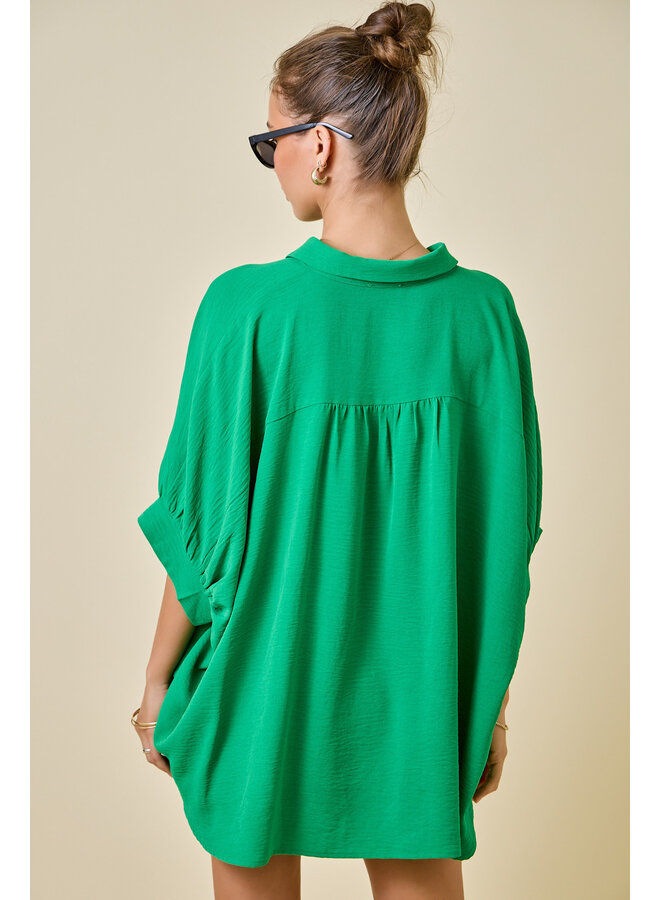 TEAGAN OVERSIZED BUTTON DOWN TOP - GREEN