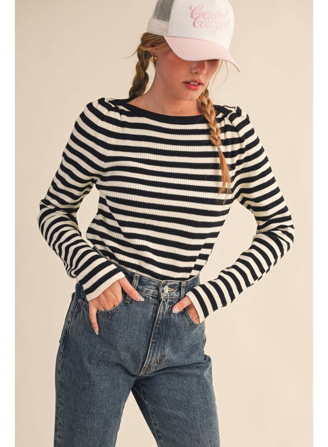 SALT & PEPPER STRIPED TOP