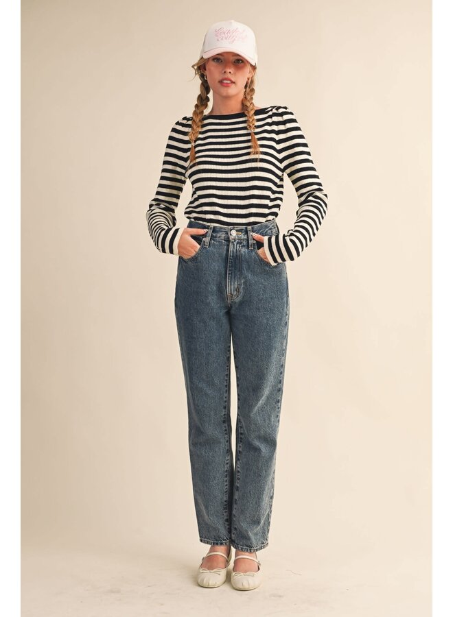 SALT & PEPPER STRIPED TOP