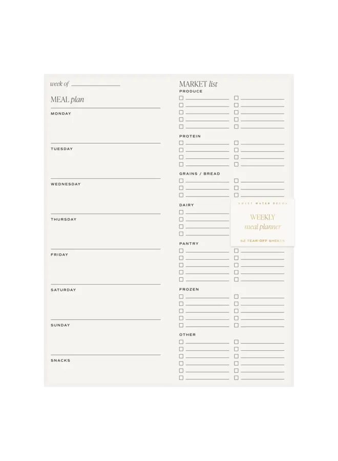 WEEKLY MEAL PLAN NOTEPAD - STATIONERY & MARKET LIST