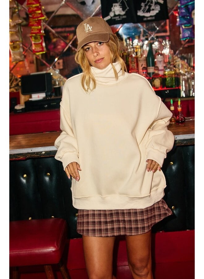 OVERSIZED & OBSESSED MOCK NECK SWEATSHIRT-SAND