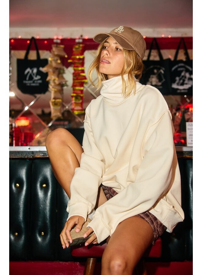 OVERSIZED & OBSESSED MOCK NECK SWEATSHIRT-SAND