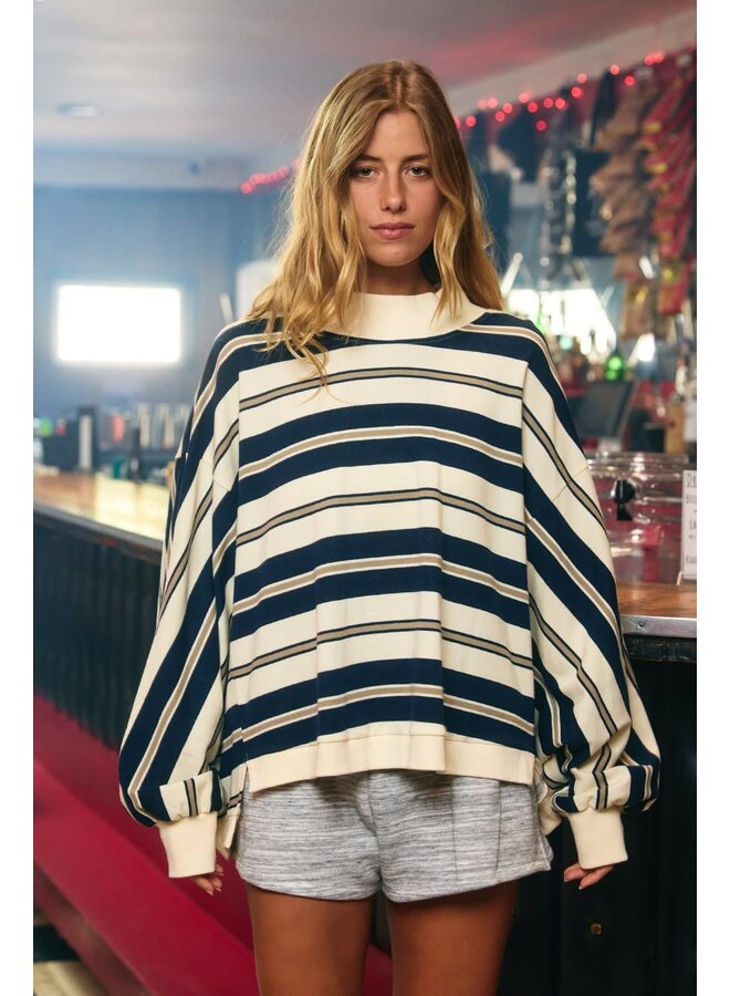 STRIPES & STRIPES MOCK NECK SWEATSHIRT