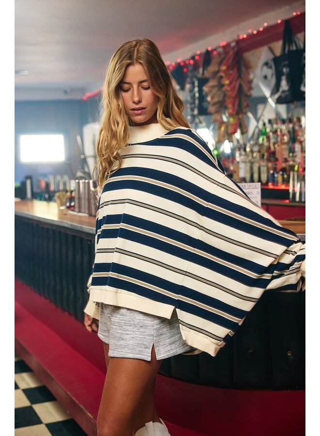 STRIPES & STRIPES MOCK NECK SWEATSHIRT